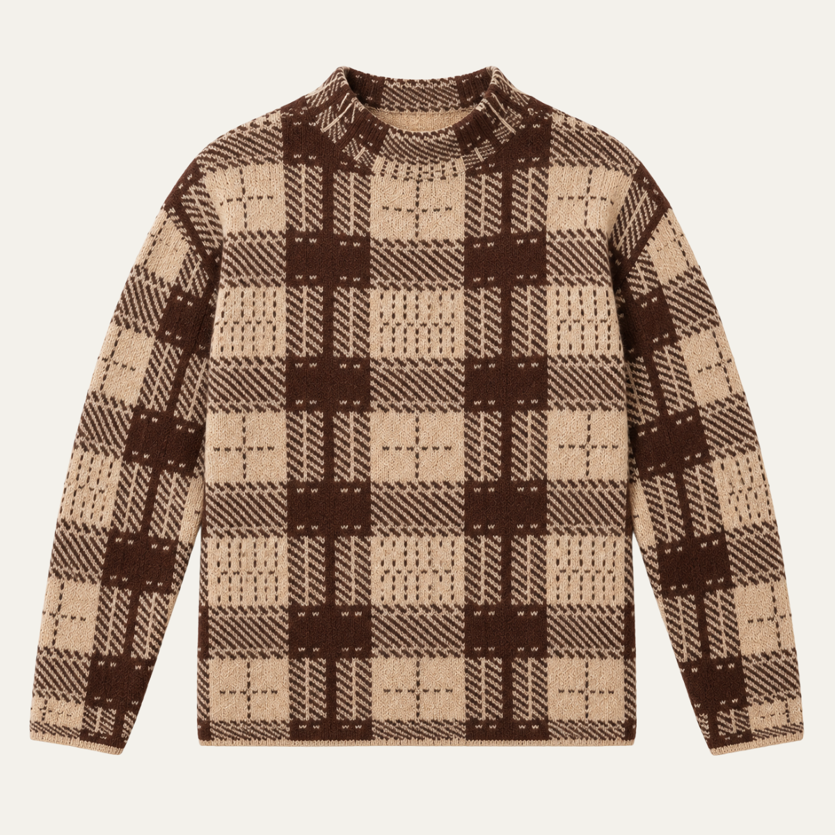 Women's Check Knit Top with Mock Neck