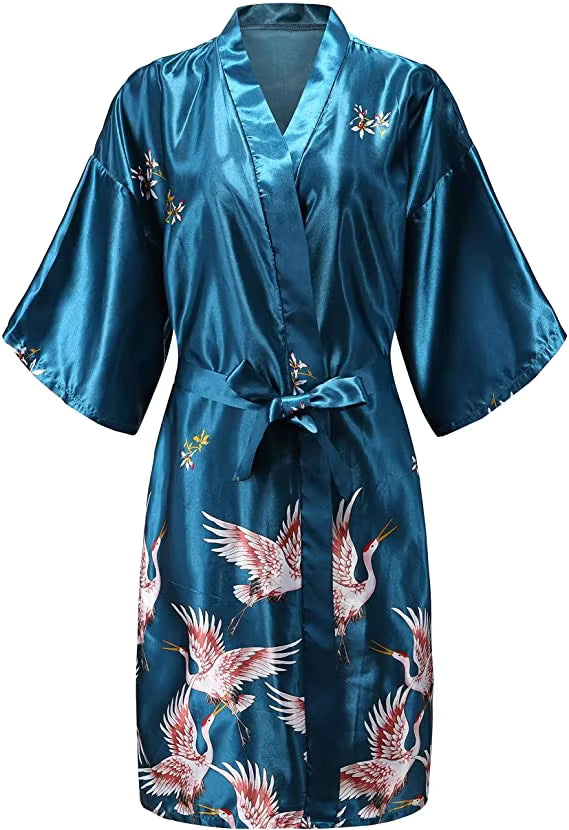 Women's Printed Satin Robe, Knee Length