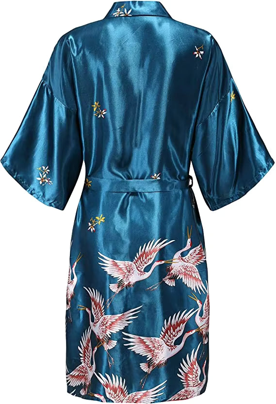 Women's Printed Satin Robe, Knee Length