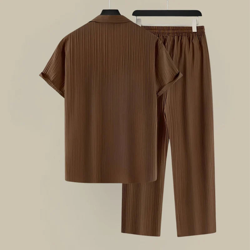 The Langhe Men's Pleated Short Sleeve Shirt and Trouser Set