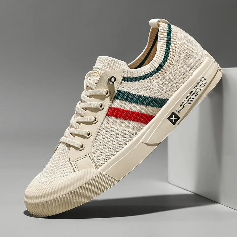 Knit Lace Up Sneakers with Striped Detail