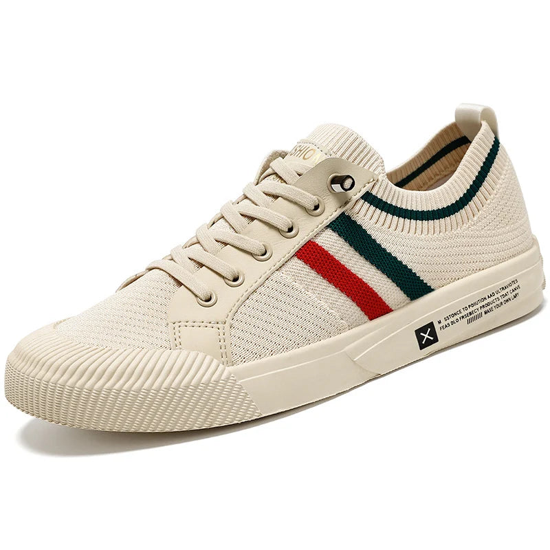 Knit Lace Up Sneakers with Striped Detail