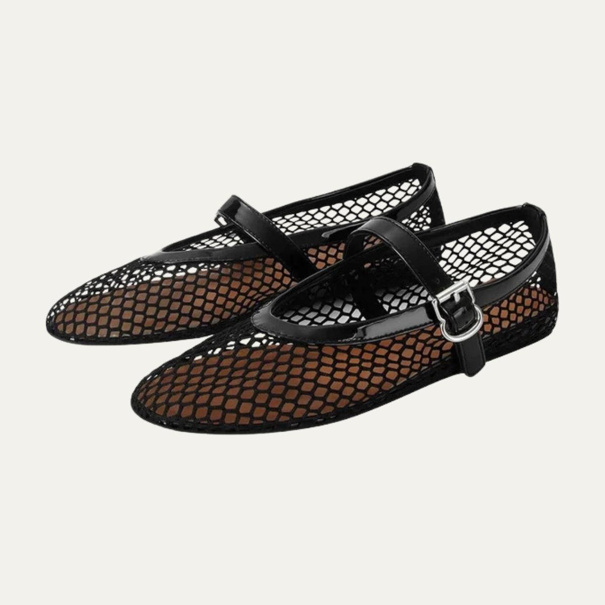 Women's Mesh Ballet Flats with Buckle Strap