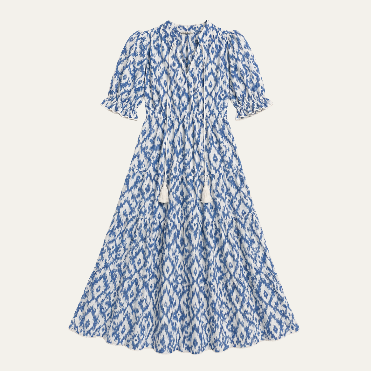 Boho Print Maxi Dress with V Neck and Puff Sleeves