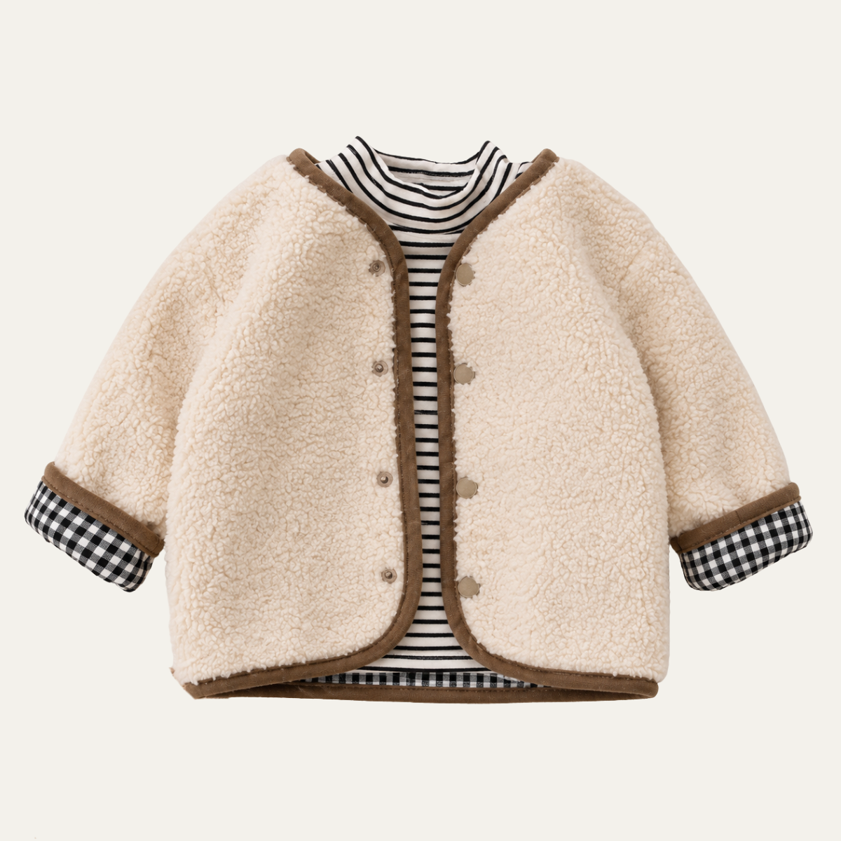 Unisex Plaid Fleece Reversible Sherpa Jacket