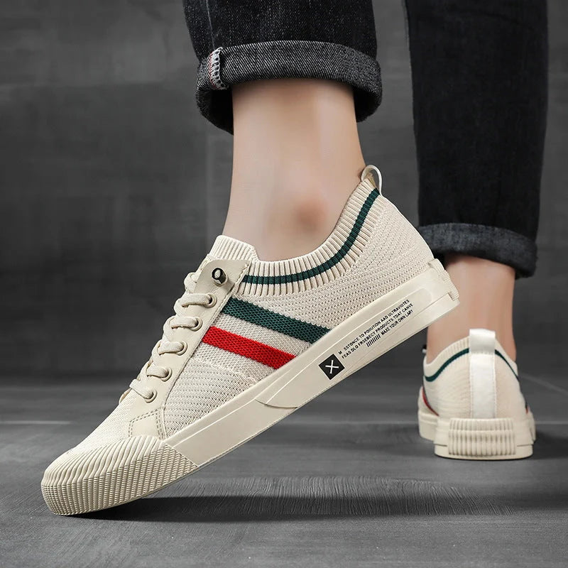 Knit Lace Up Sneakers with Striped Detail