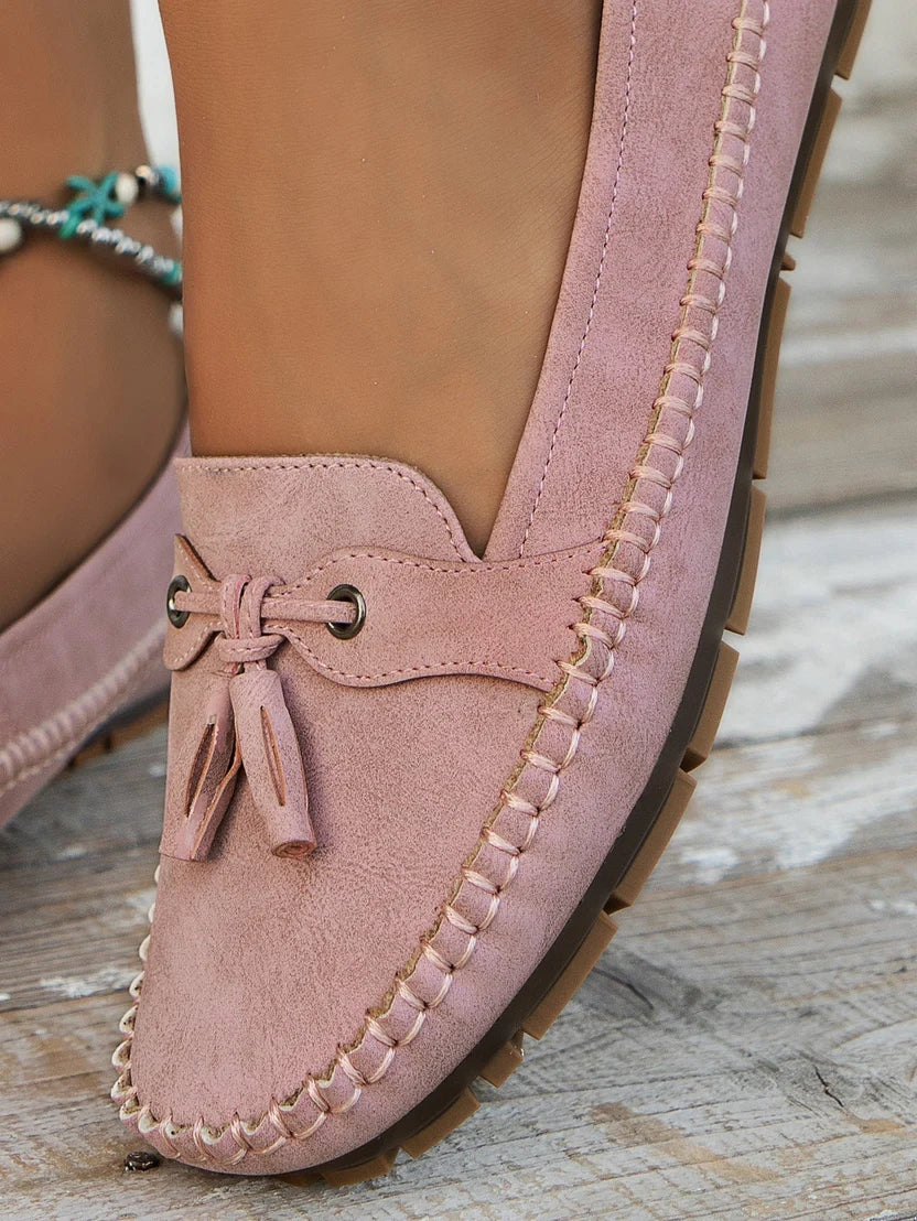 Blue Tassel Loafers with Stitching and Flat Sole