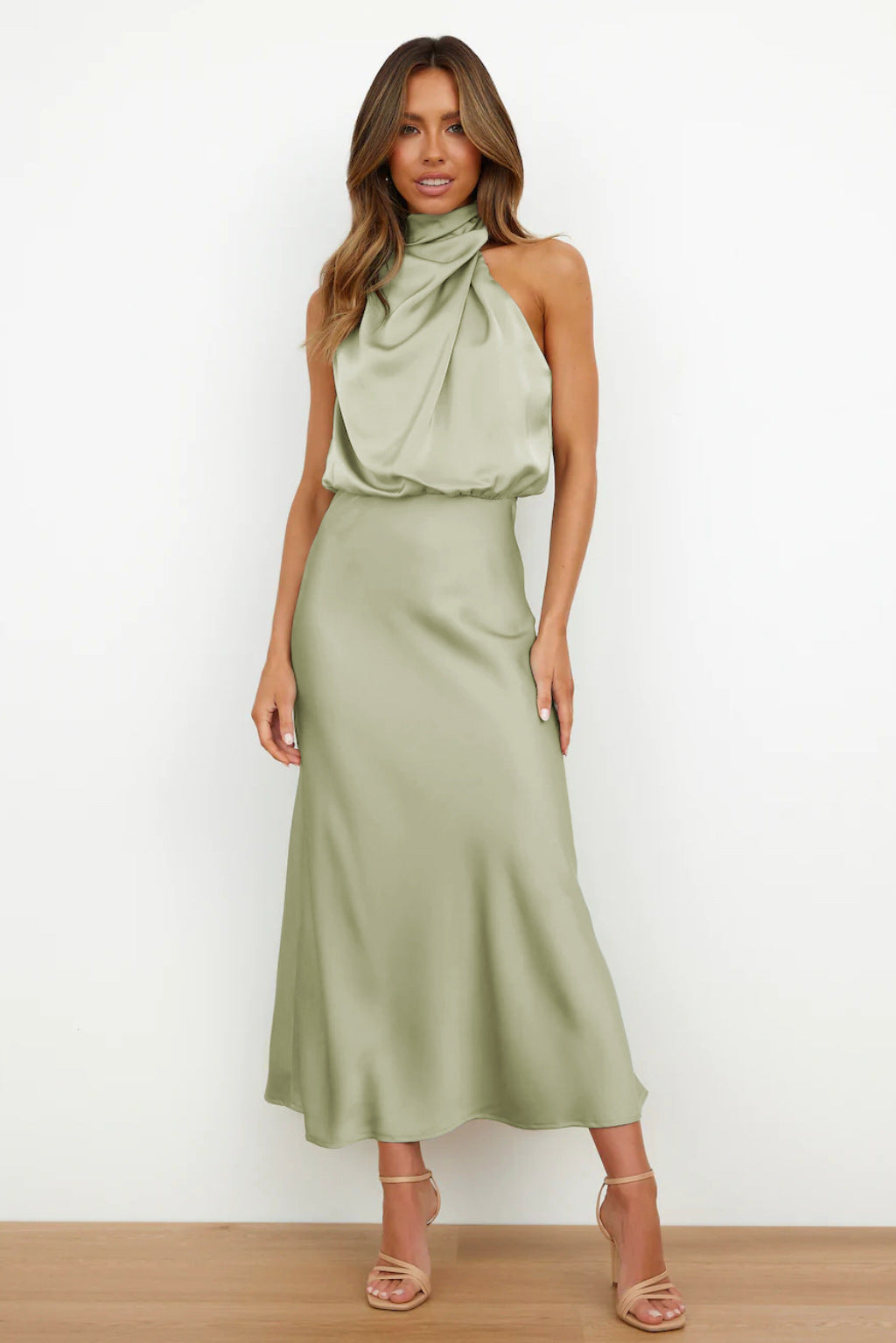 Women's Angled Neckline Gown in Six Shades