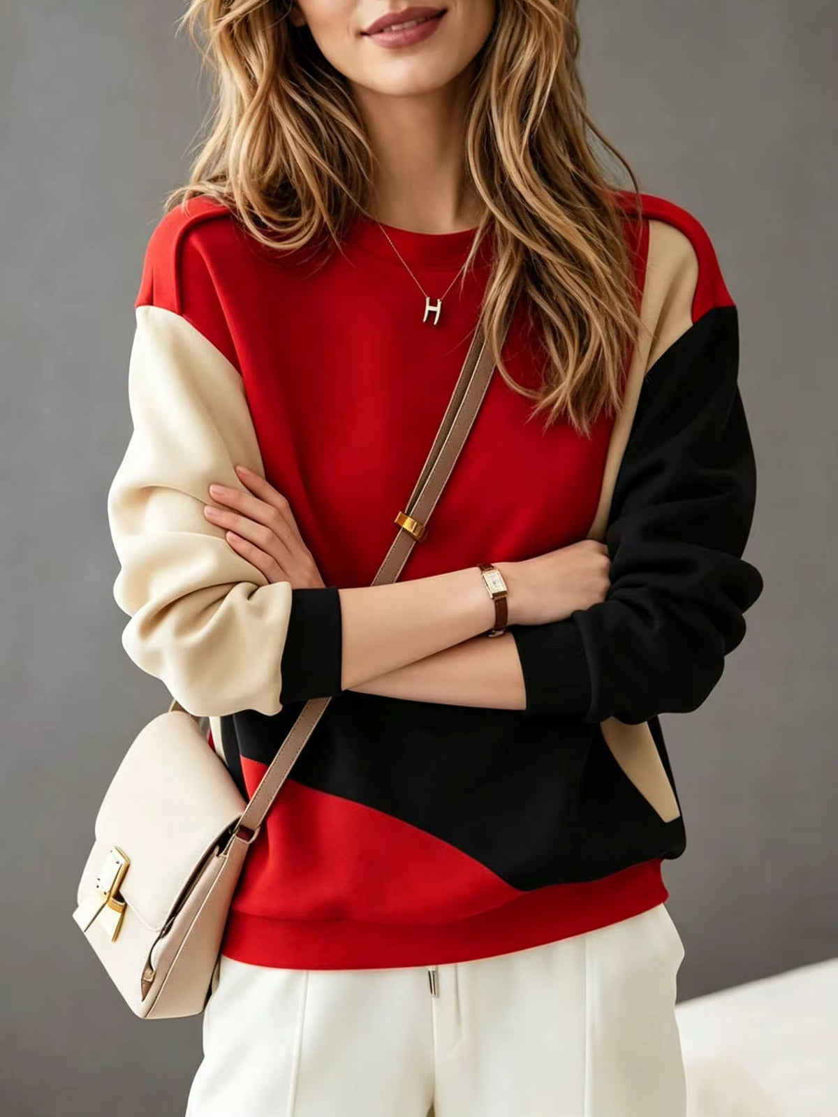 Women's Colour Block Sweatshirt, Crew Neck