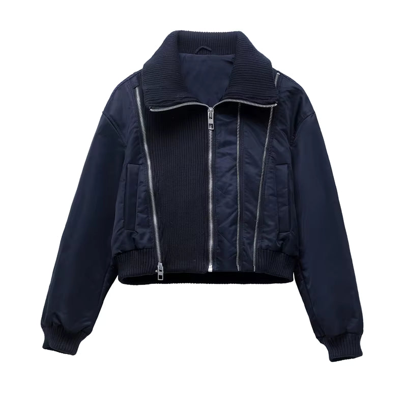 Women's Zip Bomber, Ribbed Trim