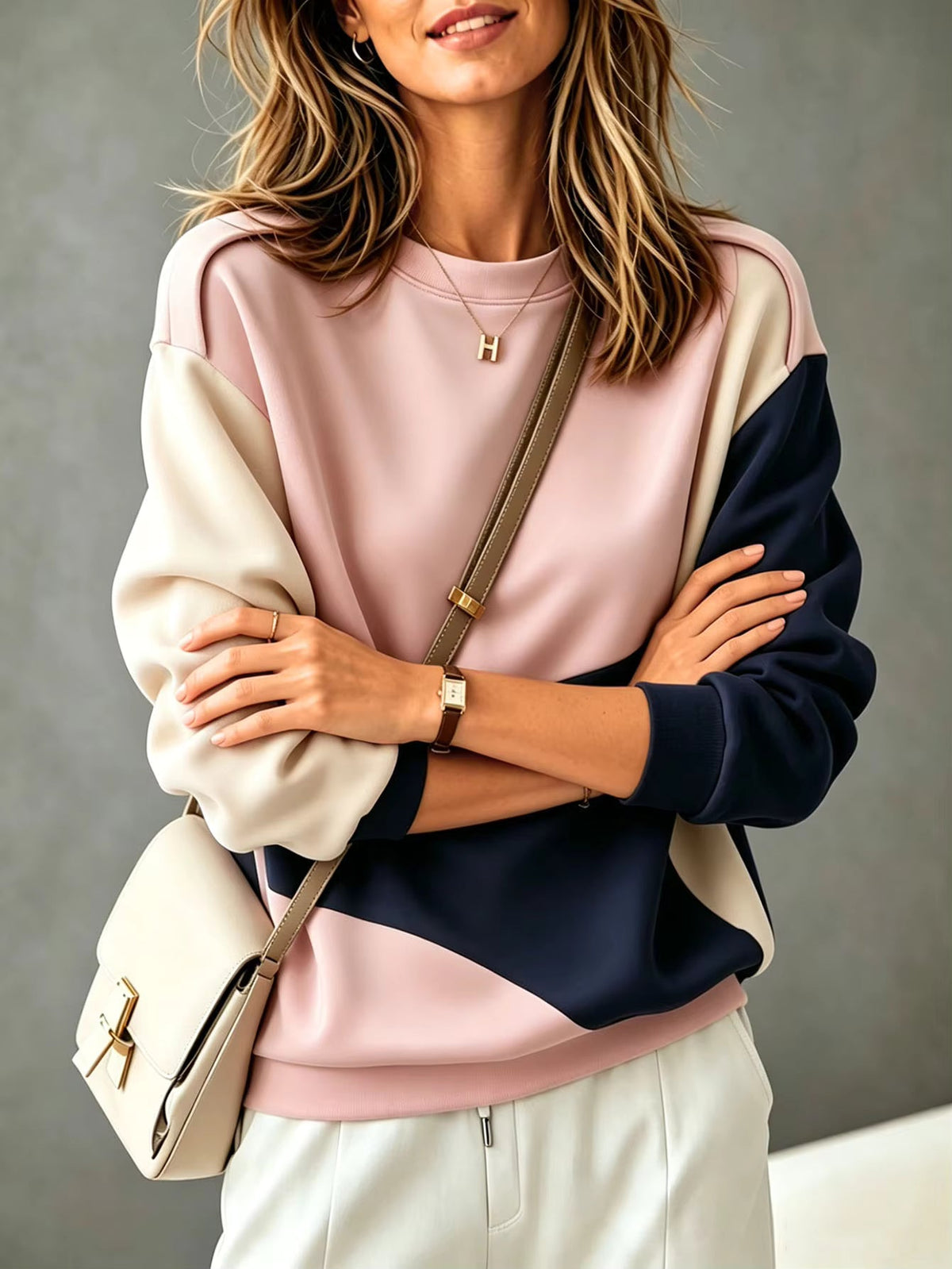 Women's Colour Block Sweatshirt, Crew Neck