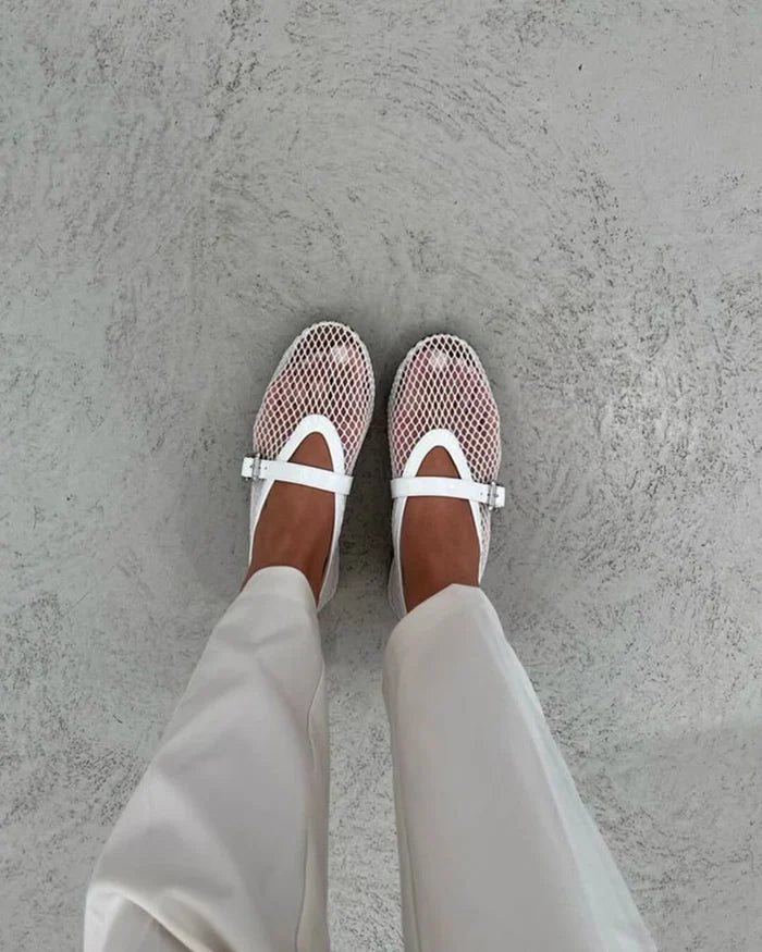 Women's Mesh Ballet Flats with Buckle Strap