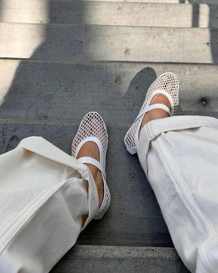 Women's Mesh Ballet Flats with Buckle Strap