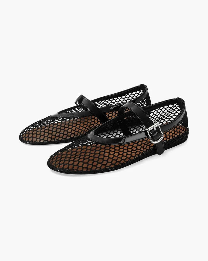 Women's Mesh Ballet Flats with Buckle Strap