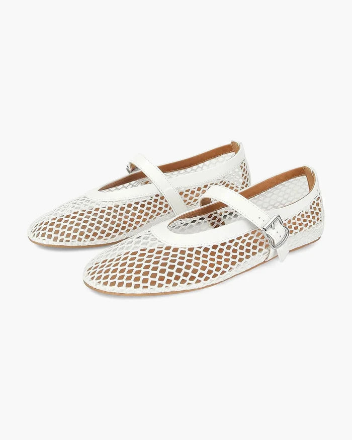 Women's Mesh Ballet Flats with Buckle Strap