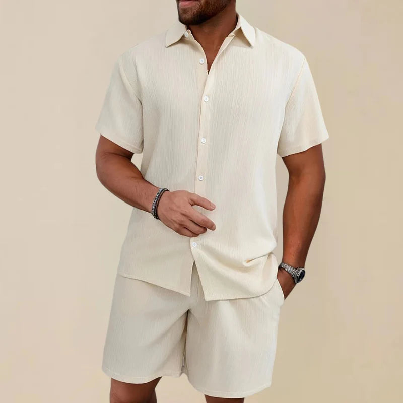 The Cervinia Men's Textured Short Sleeve Shirt and Shorts Co ord Set
