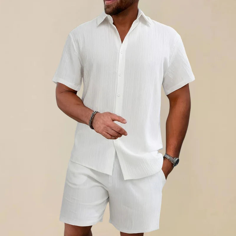 The Cervinia Men's Textured Short Sleeve Shirt and Shorts Co ord Set