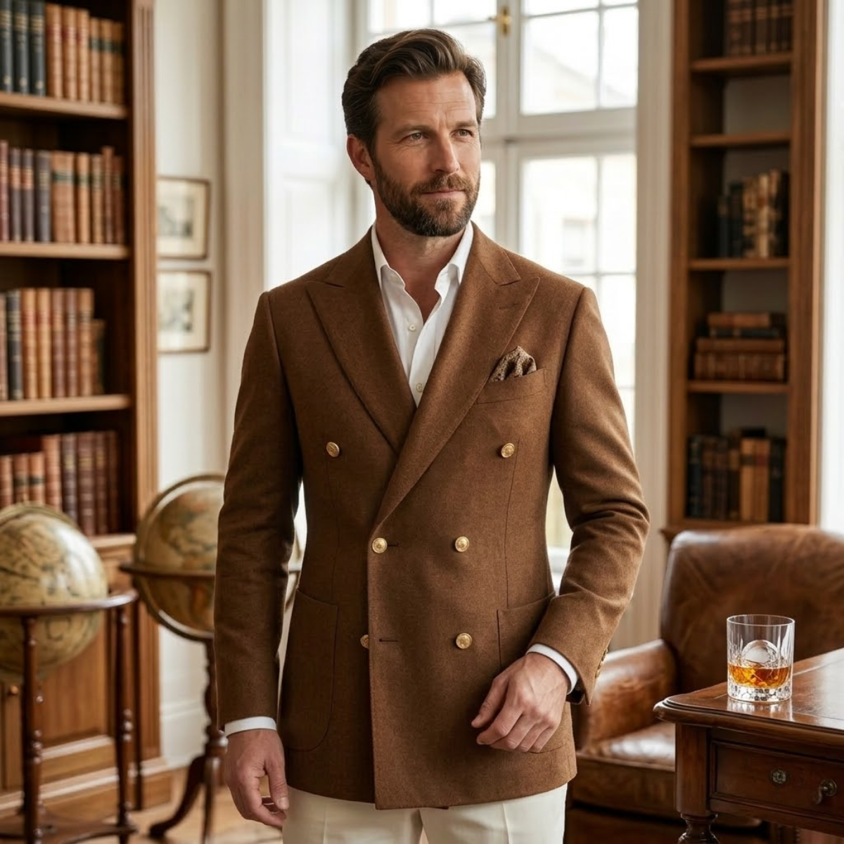 The Chelsea Men’s Brown Double Breasted Suit – Slim Fit Tailored 2 Piece Elegant Set