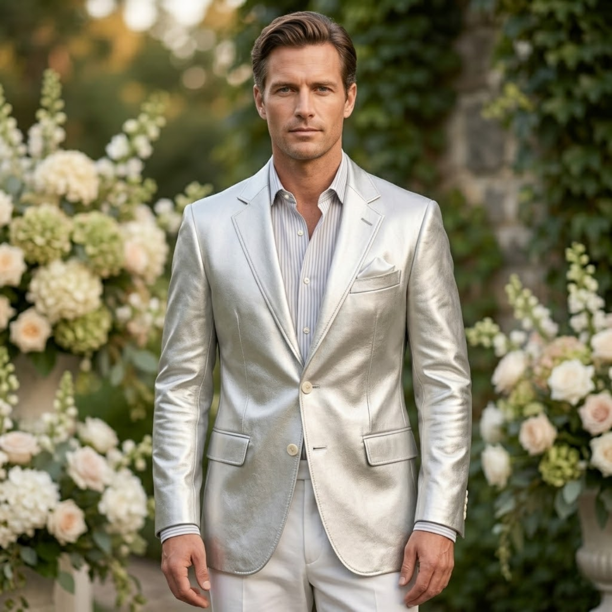 The Monaco Men’s Silver Metallic Blazer – Luxury Party & Dinner Jacket - Wedding Guest