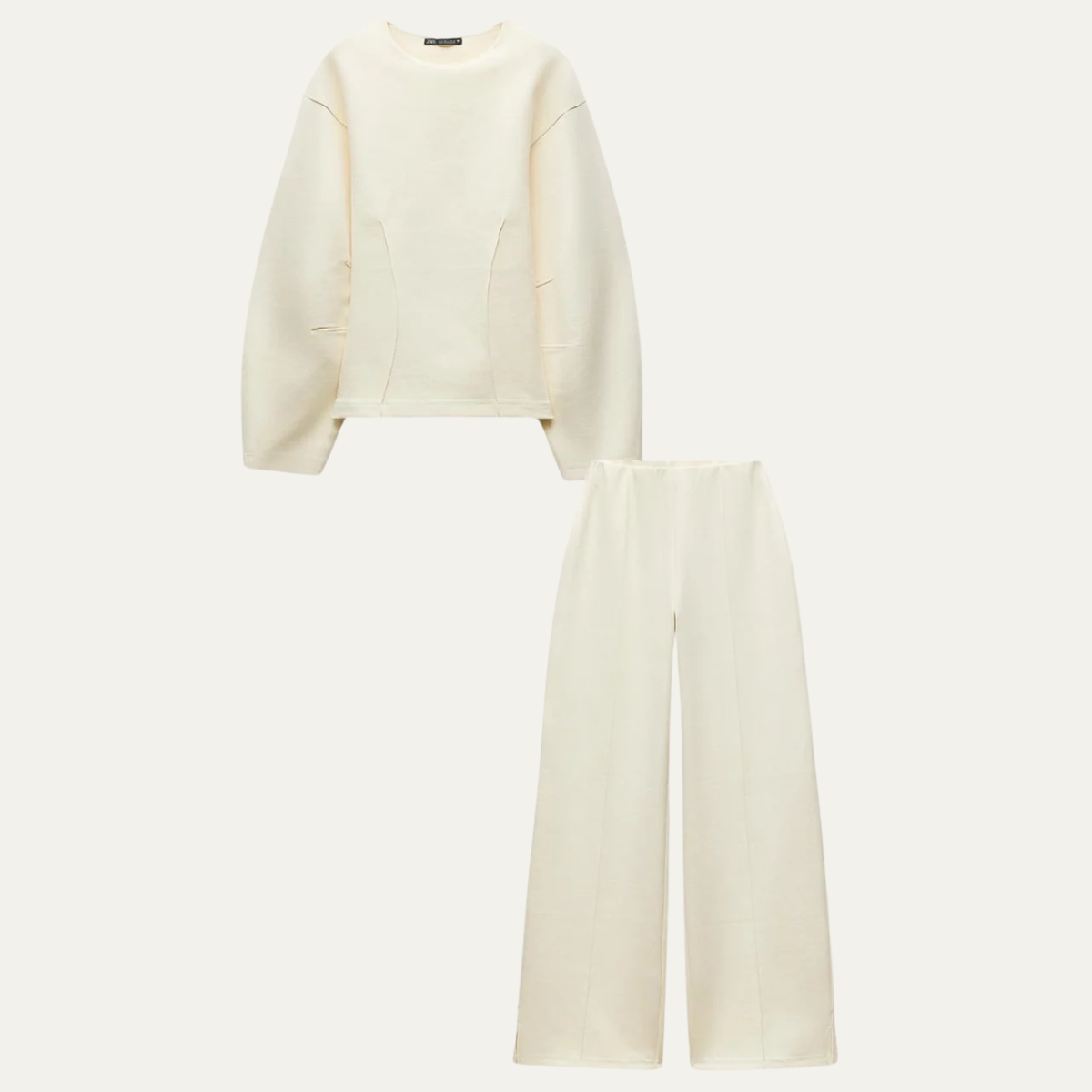 Women's Balloon Sleeve Fitted Top and Wide Leg Pants Set