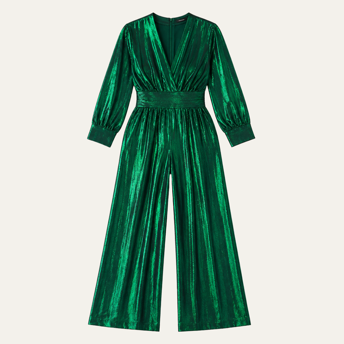 Women's Deep V Neck Shiny Wide Leg Jumpsuit
