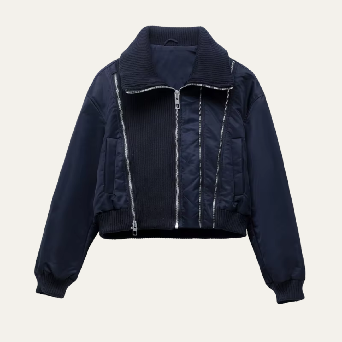 Women's Zip Bomber, Ribbed Trim