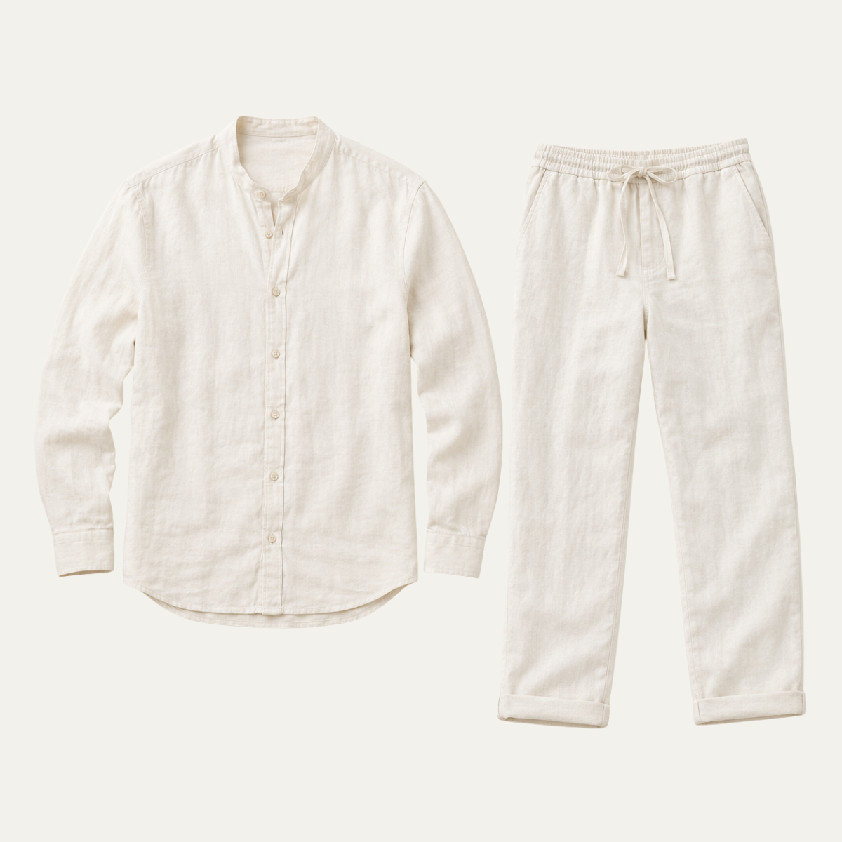 The Monferrato Men's Stand Collar Linen Shirt and Trouser Set