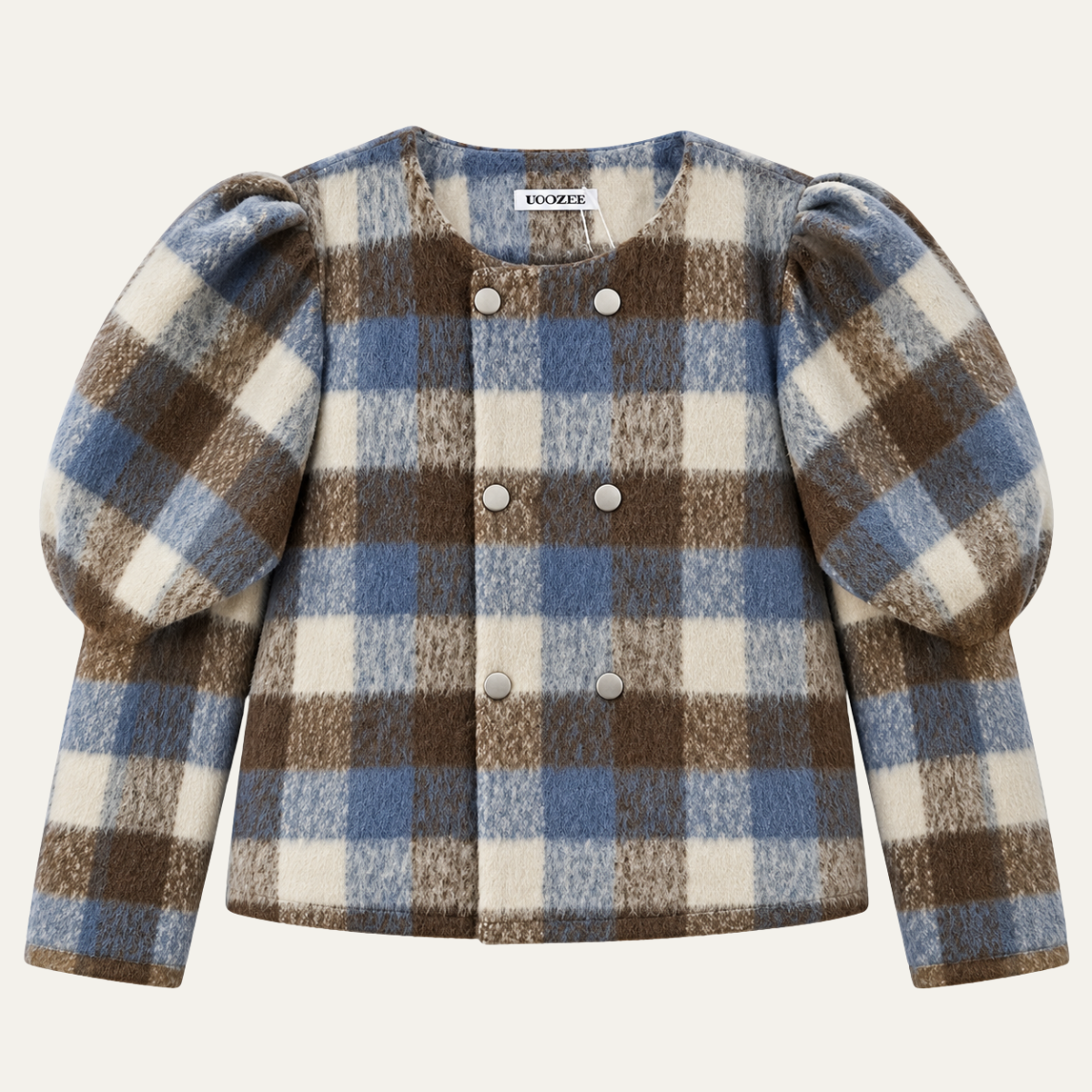 Women's Boucle Style Jacket with Puff Sleeves