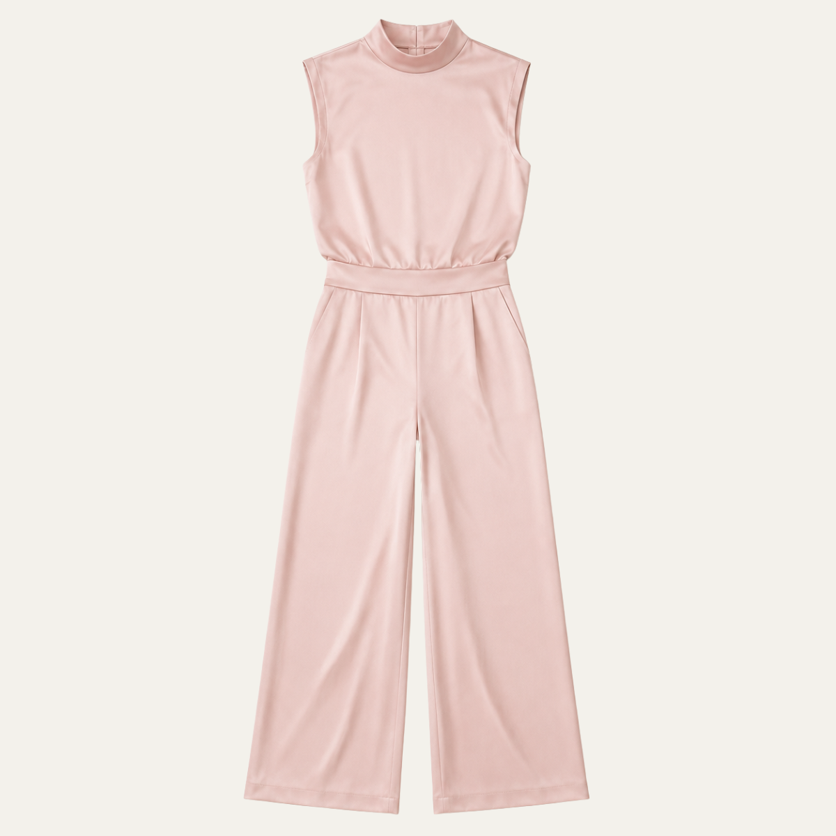 Women's Elegant Jumpsuit with Mock Neck and Structured Shoulders