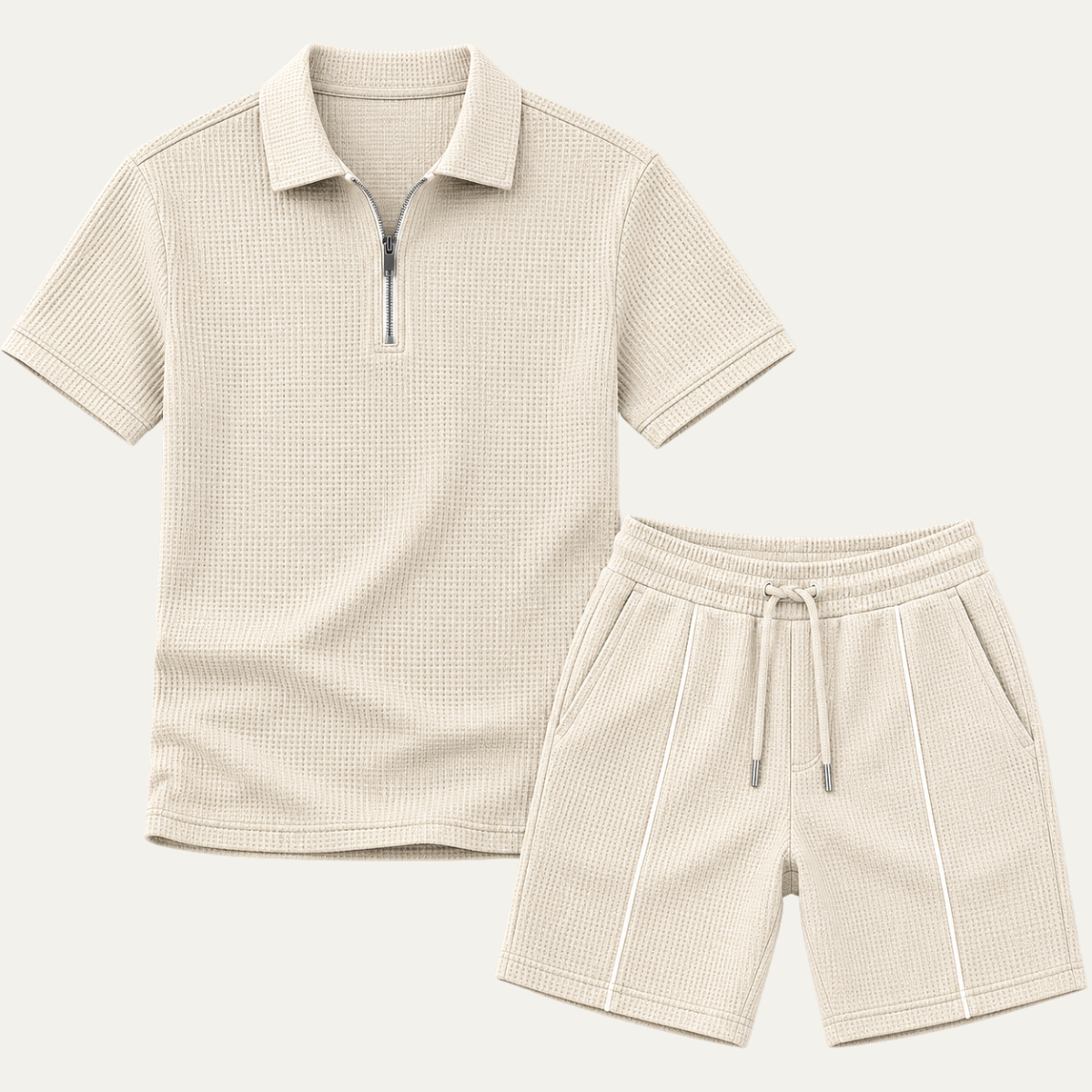 The Alba Men's Textured Zip Polo Shirt and Shorts Set