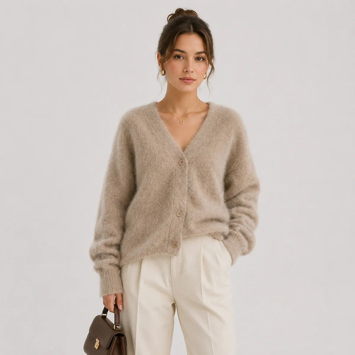 Women's V Neck Button Front Knit Cardigan