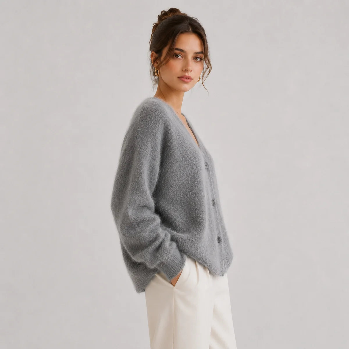 Women's V Neck Button Front Knit Cardigan