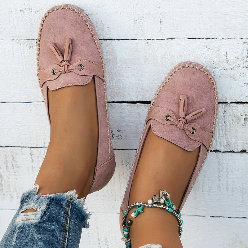 Blue Tassel Loafers with Stitching and Flat Sole