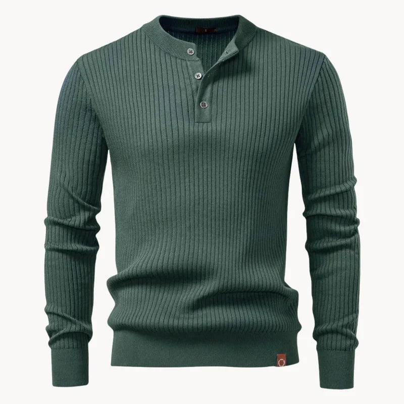 The Taormina Men's Ribbed Henley Knit Sweater