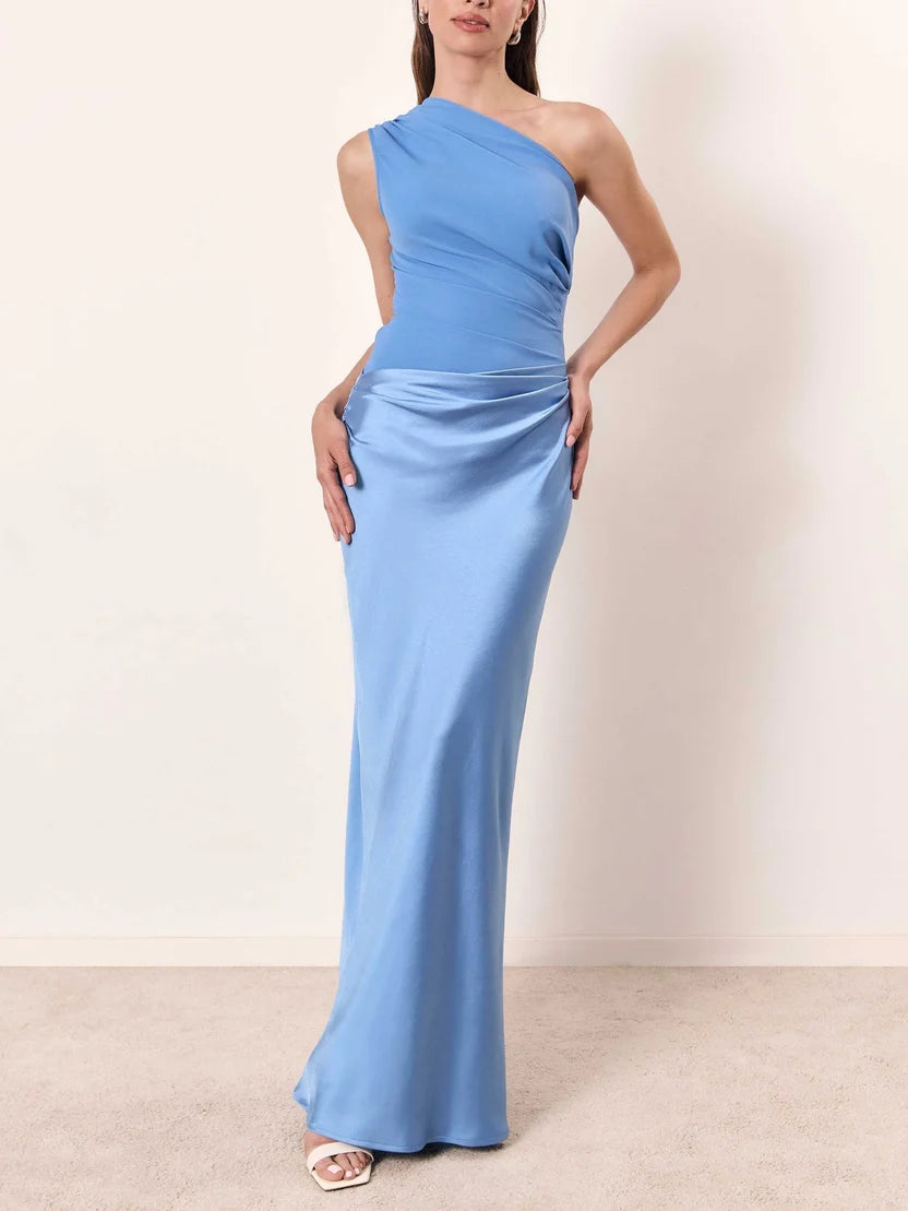 One Shoulder Pleated Maxi Dress