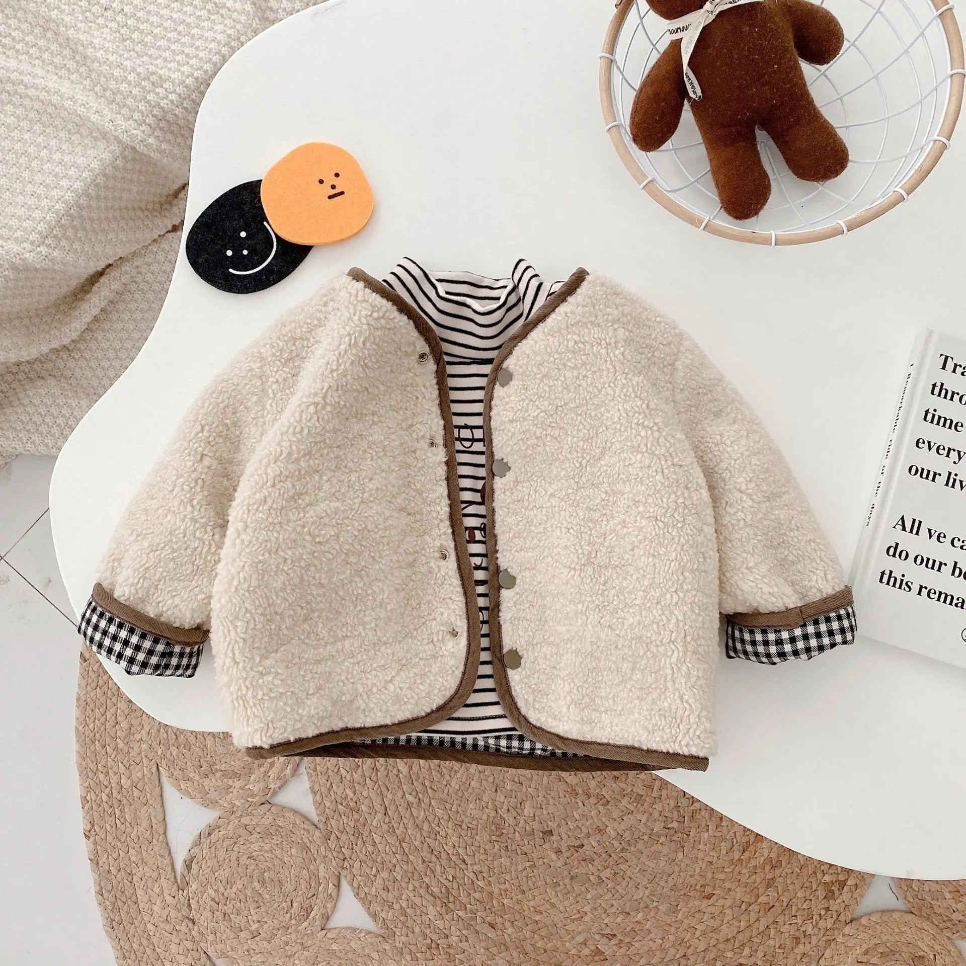 Unisex Plaid Fleece Reversible Sherpa Jacket