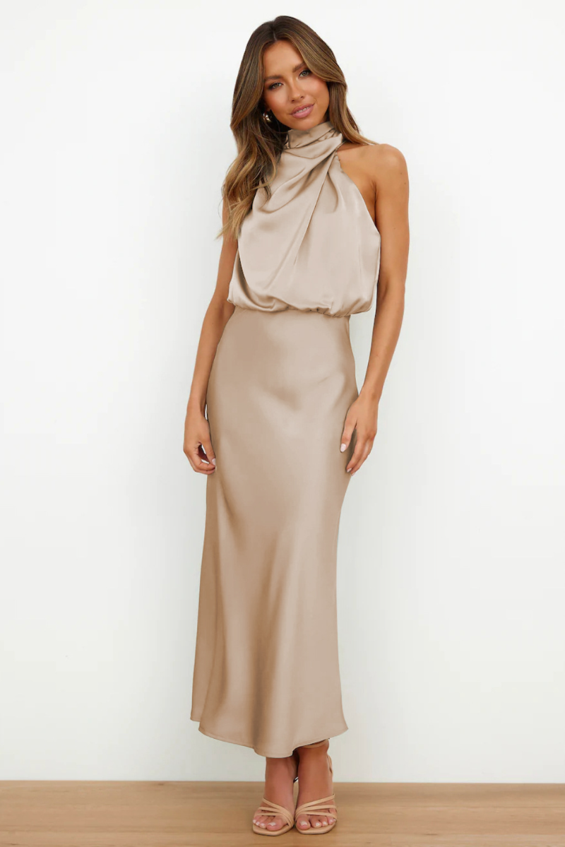 Women's Angled Neckline Gown in Six Shades