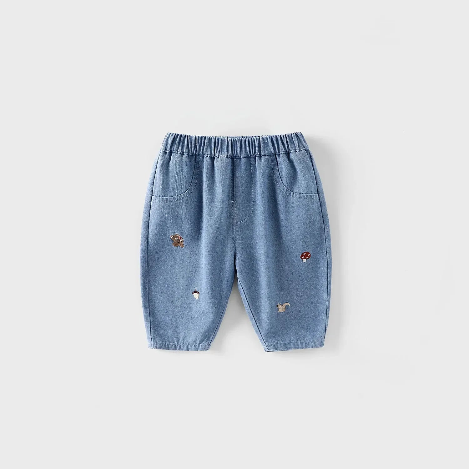 Baby Boys Embroidered Striped Harem Pants  – Blue