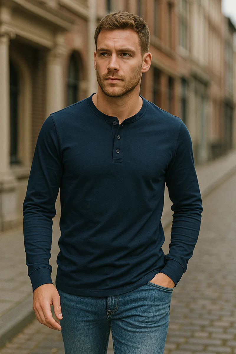 The Venice Men's Casual Button Neck Cotton Tee