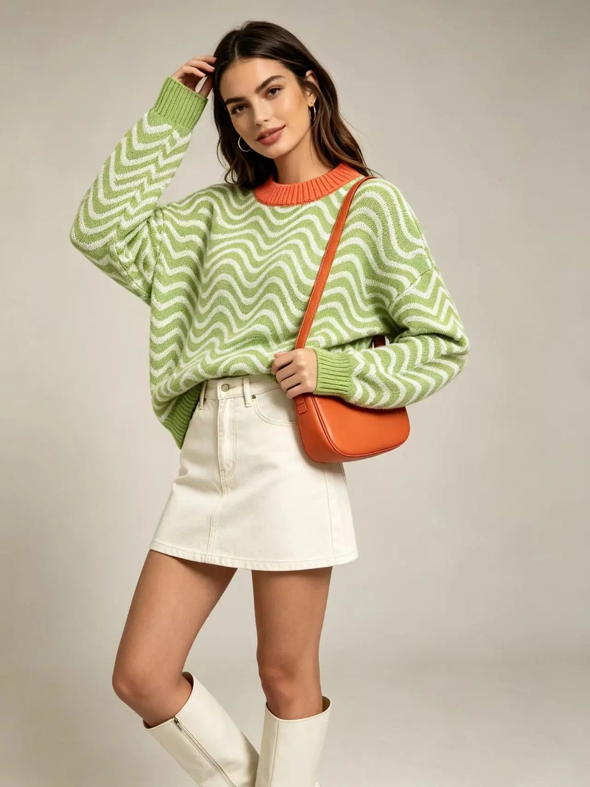 Women's Loose Jumper with Wave Stripes