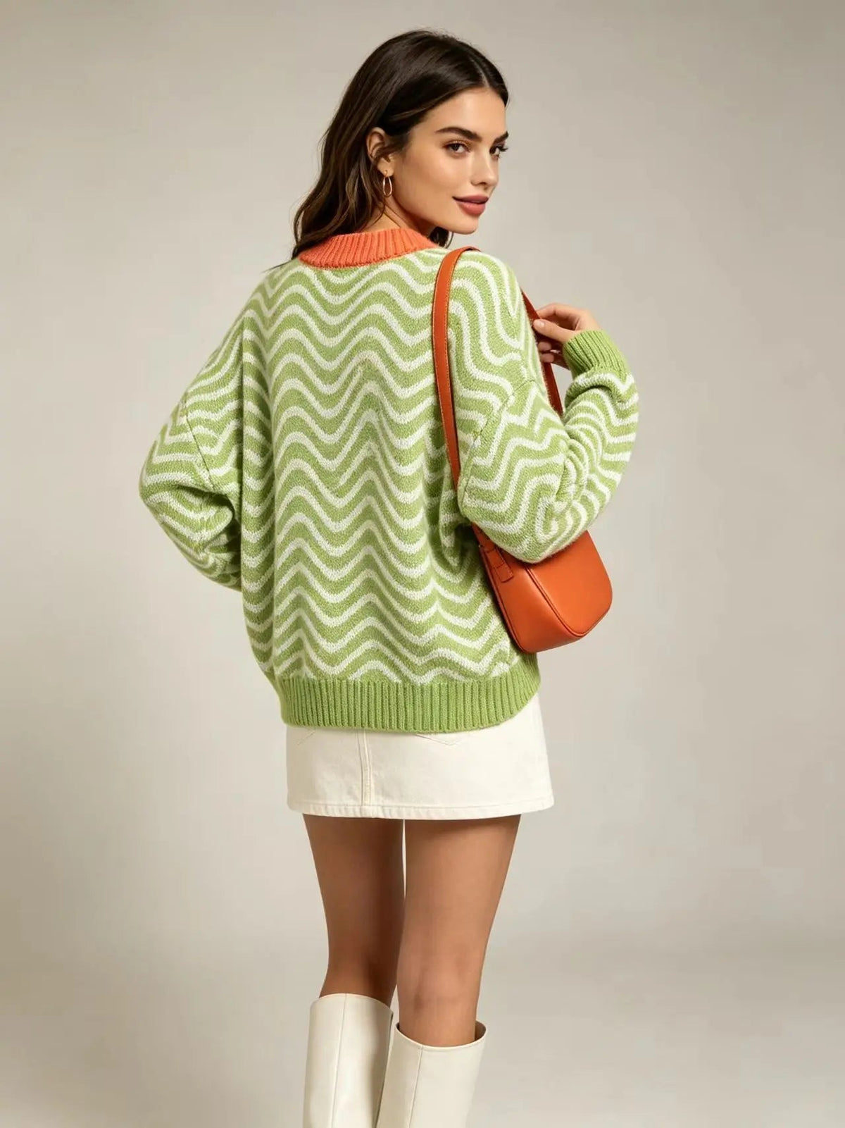 Women's Loose Jumper with Wave Stripes