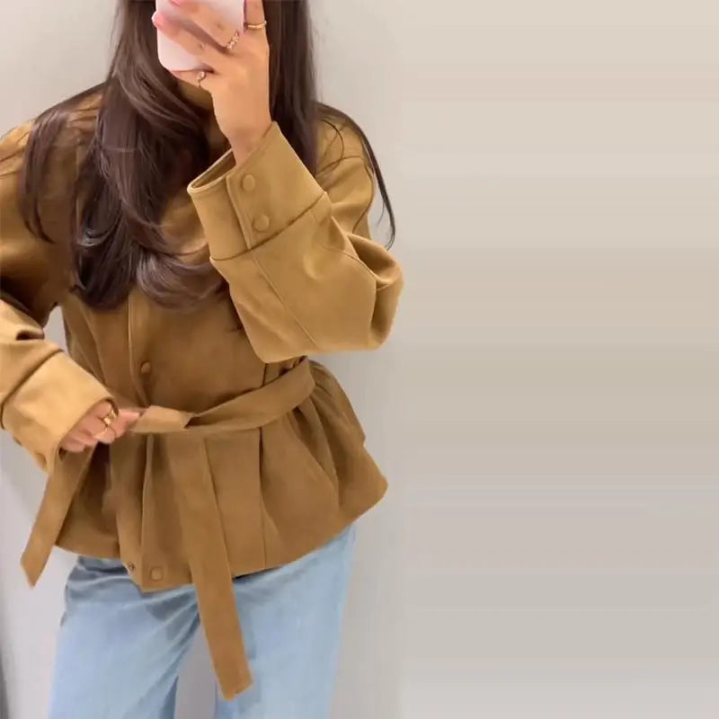 Women's Suede Style Jacket in Khaki