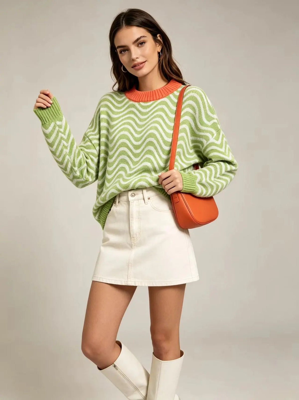 Women's Loose Jumper with Wave Stripes