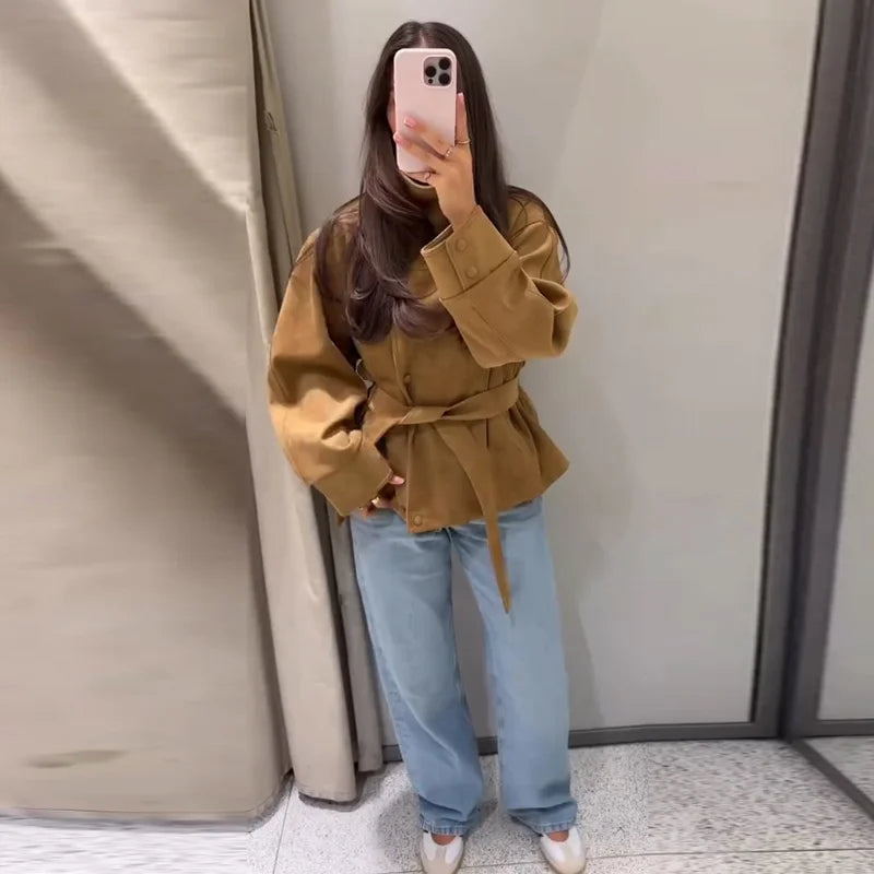 Women's Suede Style Jacket in Khaki
