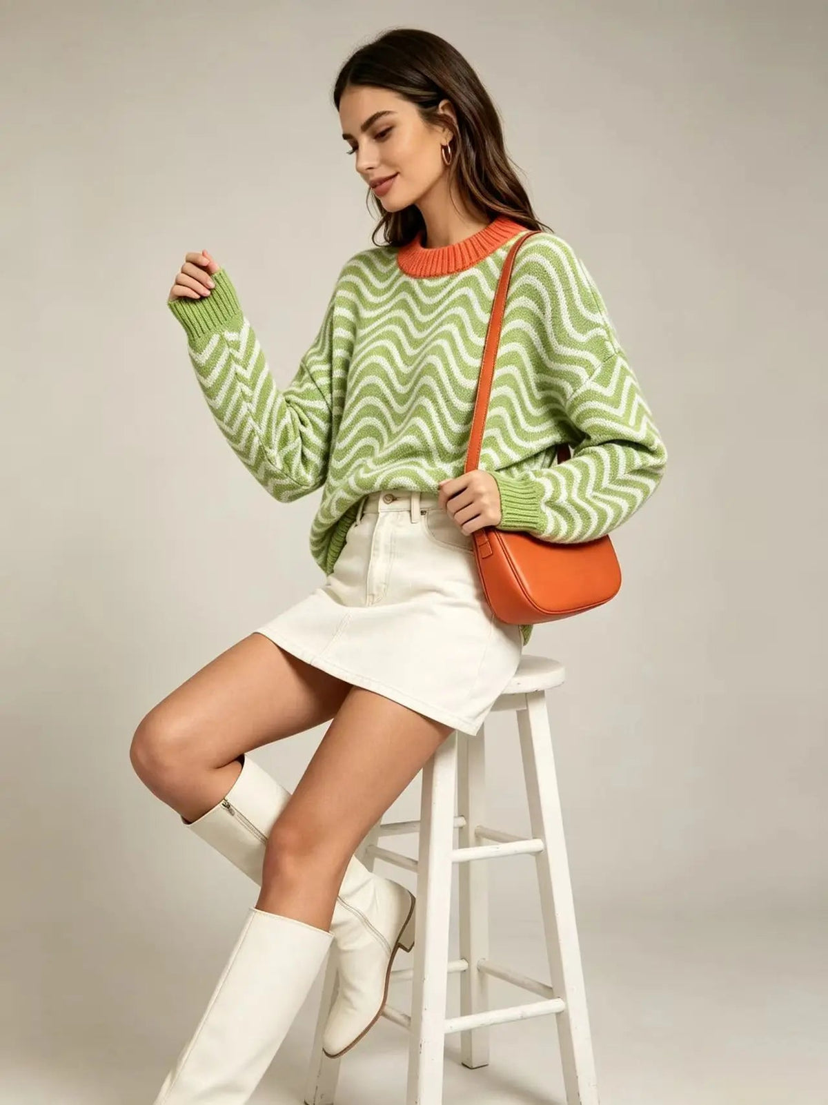 Women's Loose Jumper with Wave Stripes