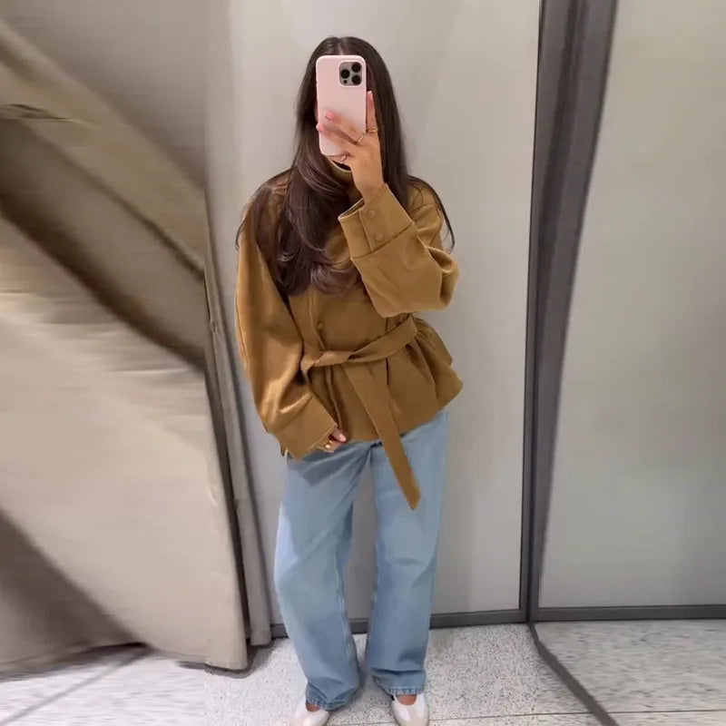 Women's Suede Style Jacket in Khaki