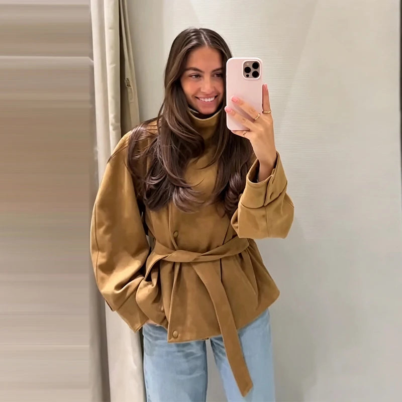Women's Suede Style Jacket in Khaki
