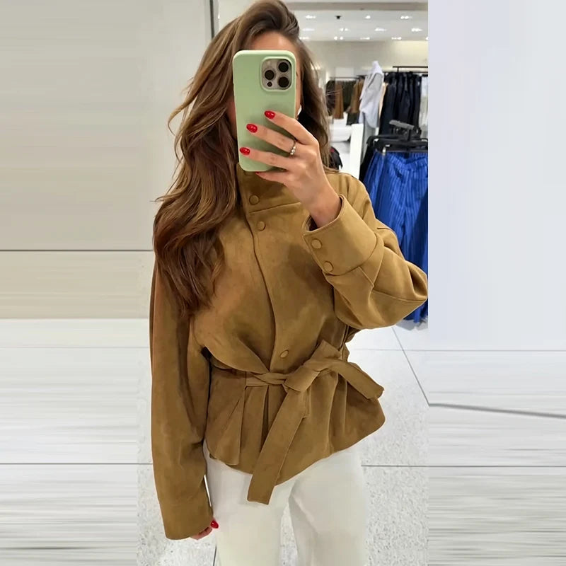 Women's Suede Style Jacket in Khaki