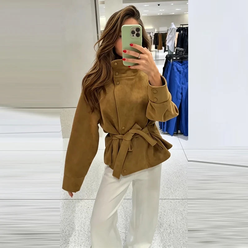 Women's Suede Style Jacket in Khaki