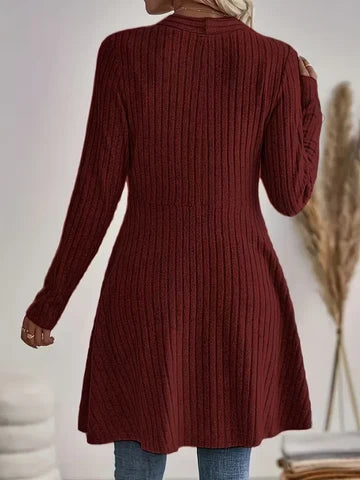 Women's Casual Ribbed V Neck Long Cardigan